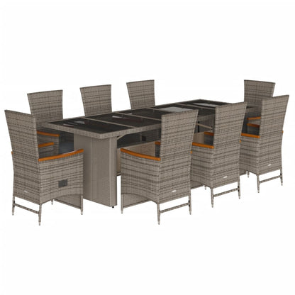 9-Delige Tuinset Met Kussens Poly Rattan Grijs