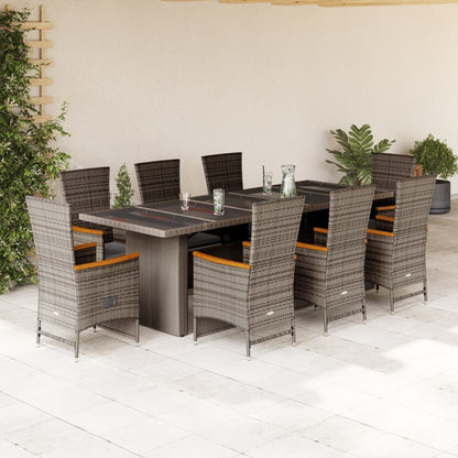 9-Delige Tuinset Met Kussens Poly Rattan Grijs