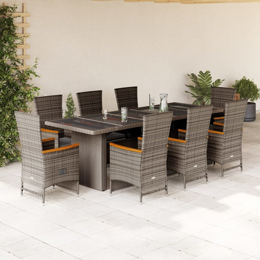 9-Delige Tuinset Met Kussens Poly Rattan Grijs