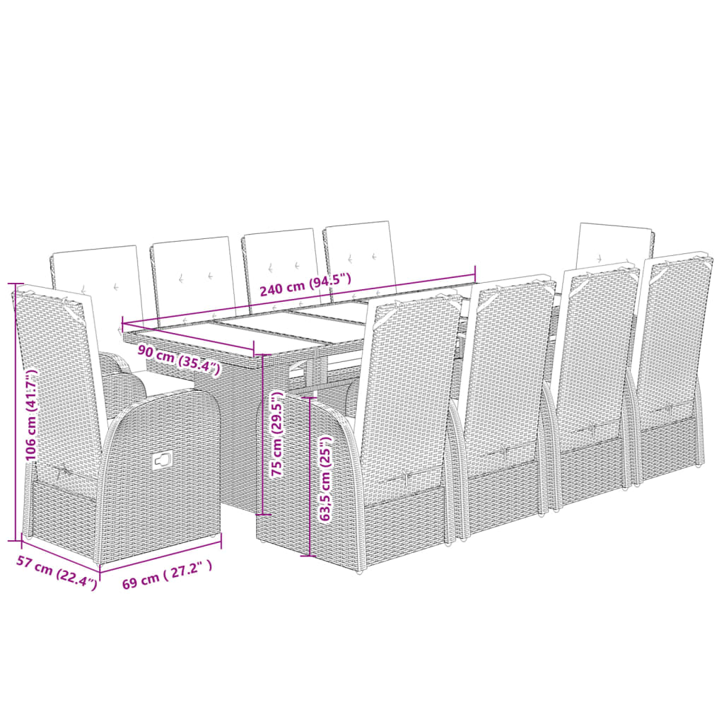 Tuinset Met Kussens Poly Rattan Grijs