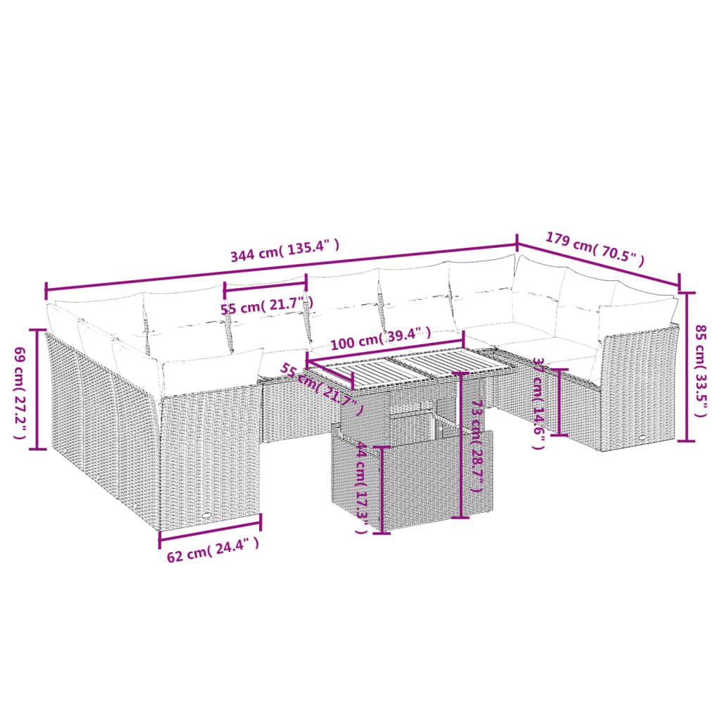 1 Tuinset Met Kussens Poly Rattan