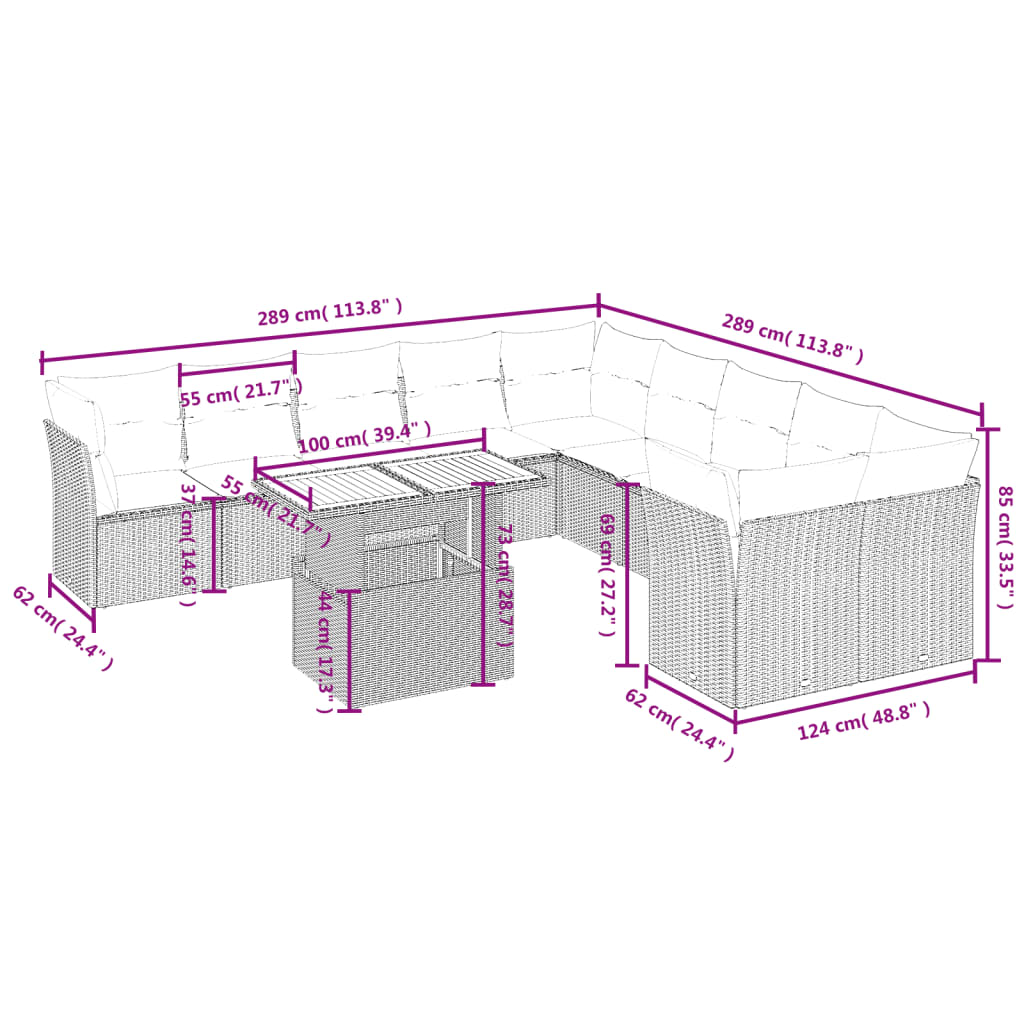 1 Tuinset Met Kussens Poly Rattan