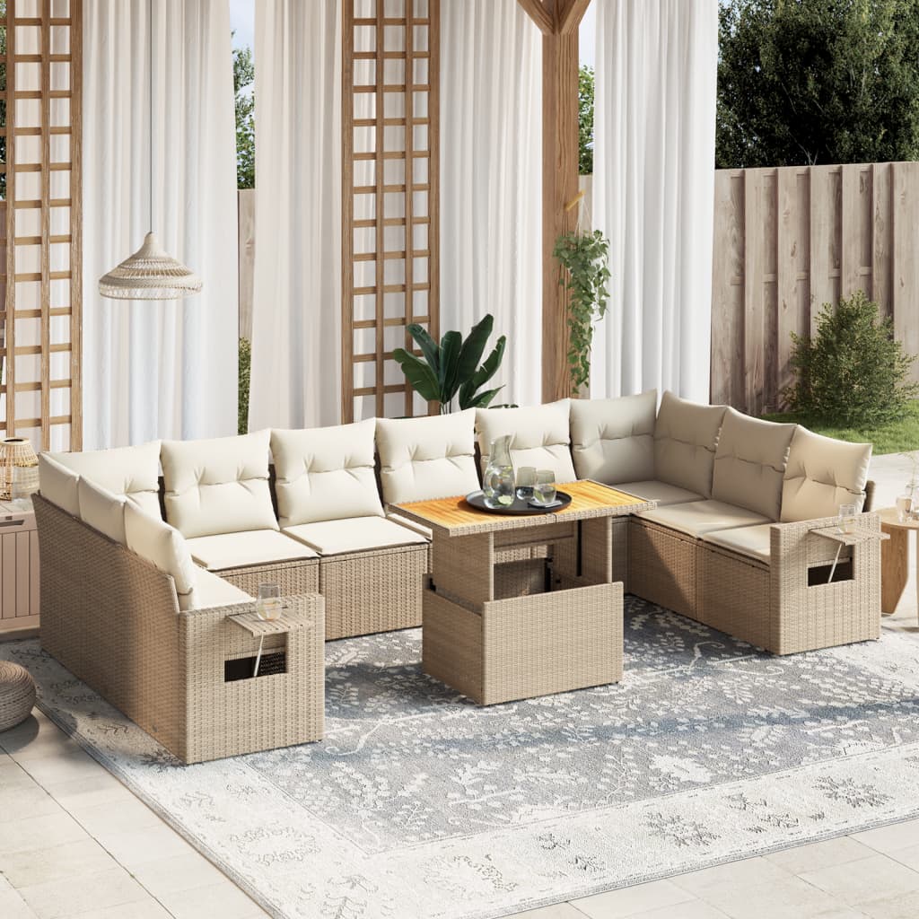 1 Tuinset Met Kussens Poly Rattan Beige