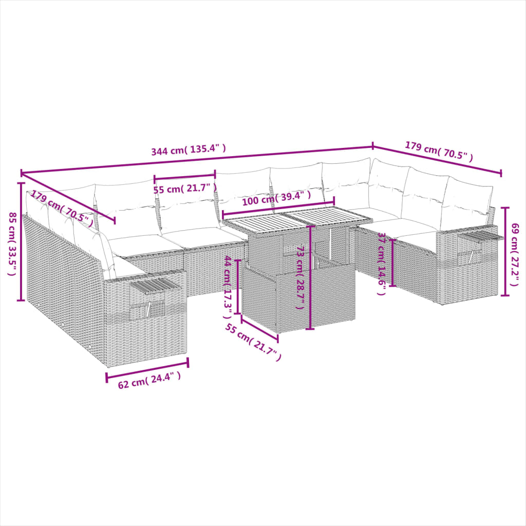 1 Tuinset Met Kussens Poly Rattan Beige