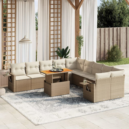 1 Tuinset Met Kussens Poly Rattan Beige