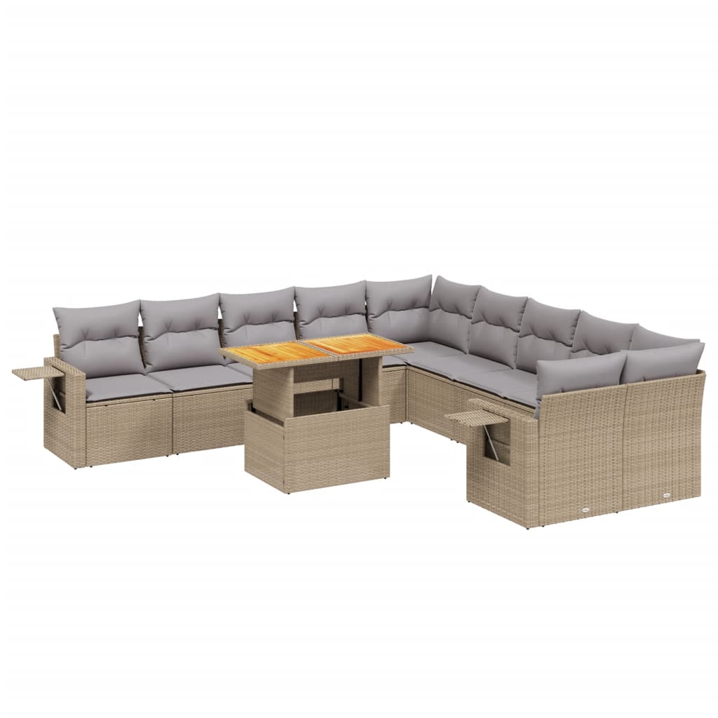 1 Tuinset Met Kussens Poly Rattan Beige