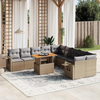 1 Tuinset Met Kussens Poly Rattan Beige