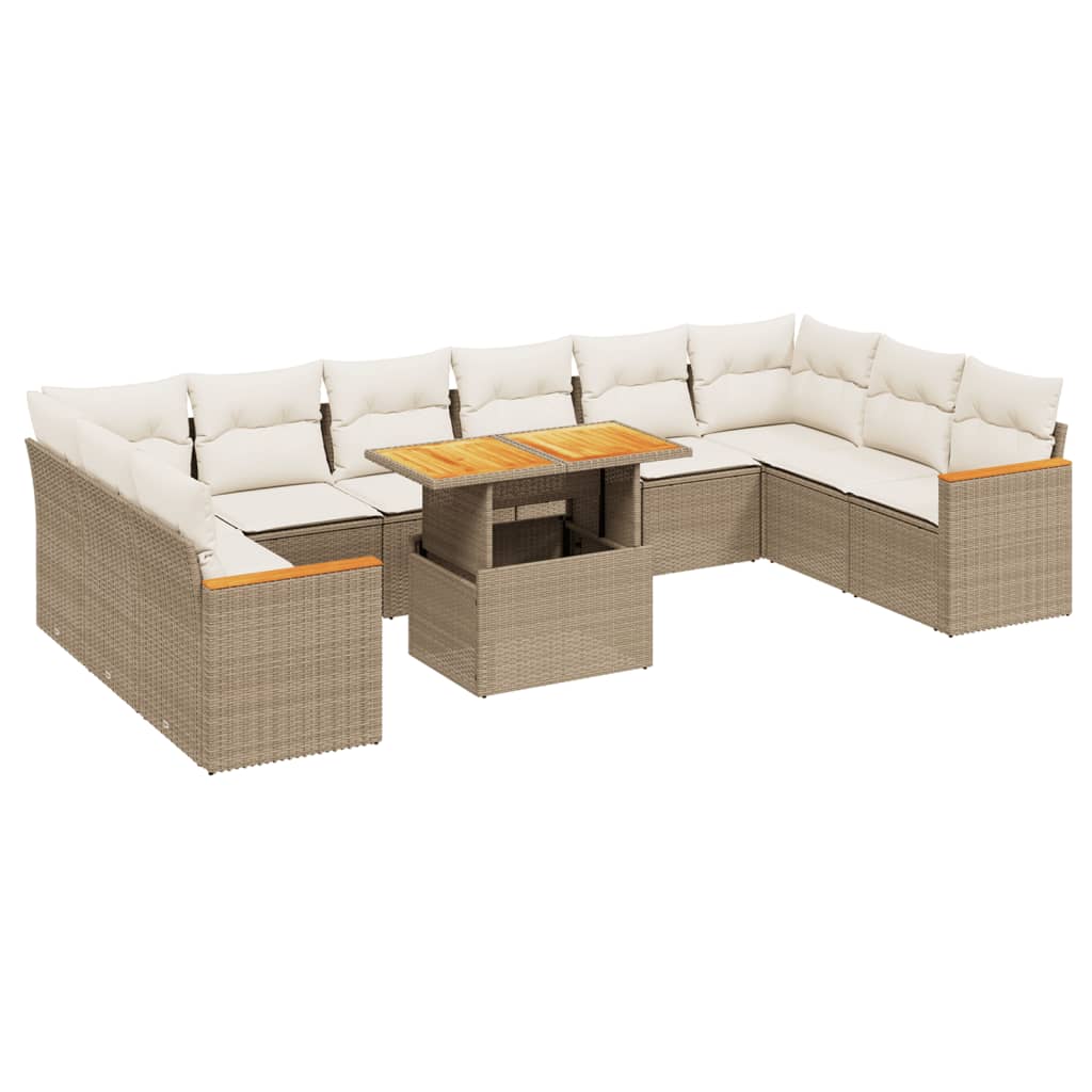 1 Tuinset Met Kussens Poly Rattan Beige