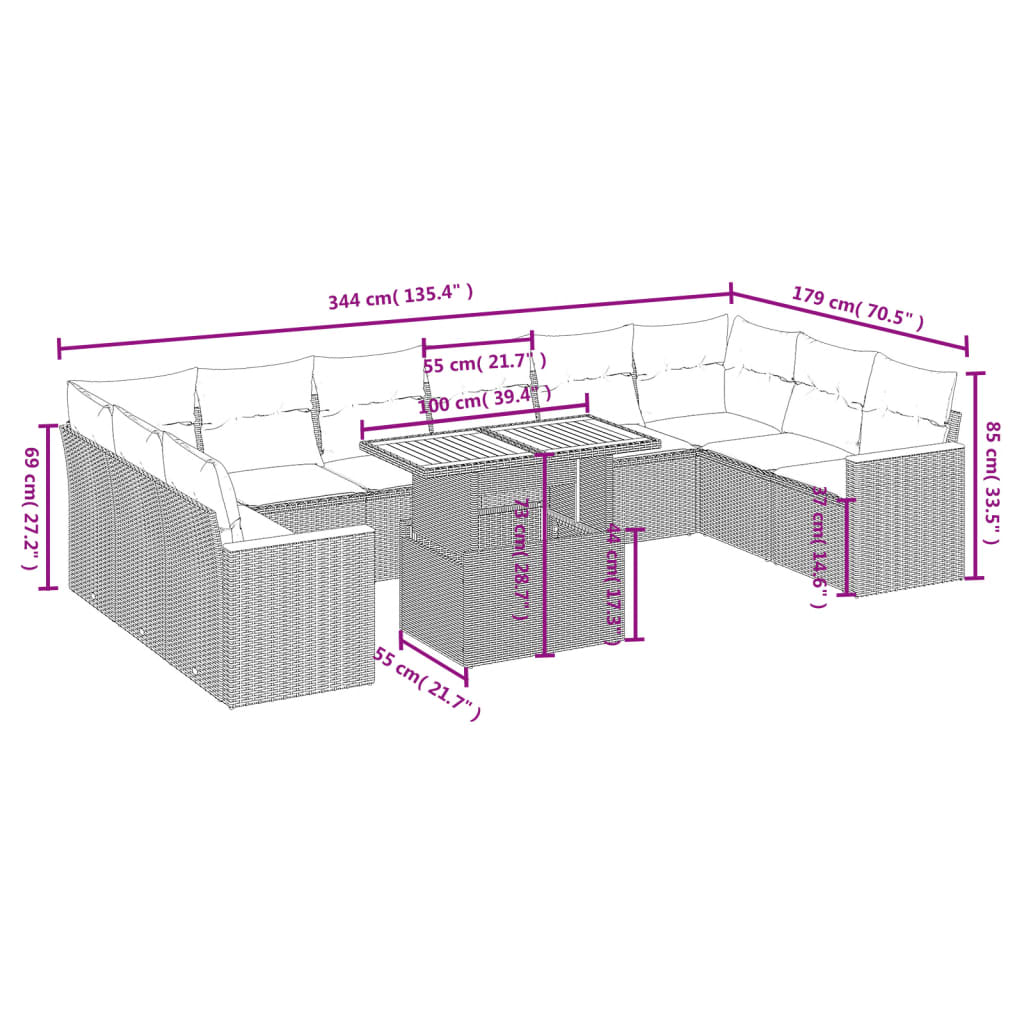 1 Tuinset Met Kussens Poly Rattan Beige