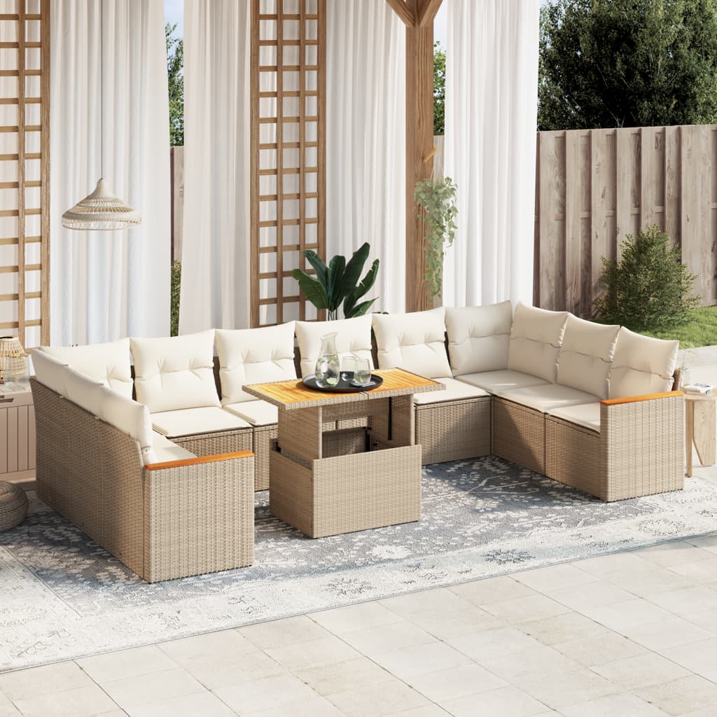 1 Tuinset Met Kussens Poly Rattan Beige