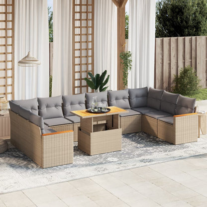 1 Tuinset Met Kussens Poly Rattan Beige