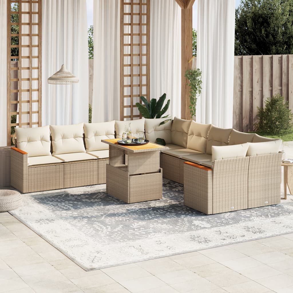 1 Tuinset Met Kussens Poly Rattan Beige