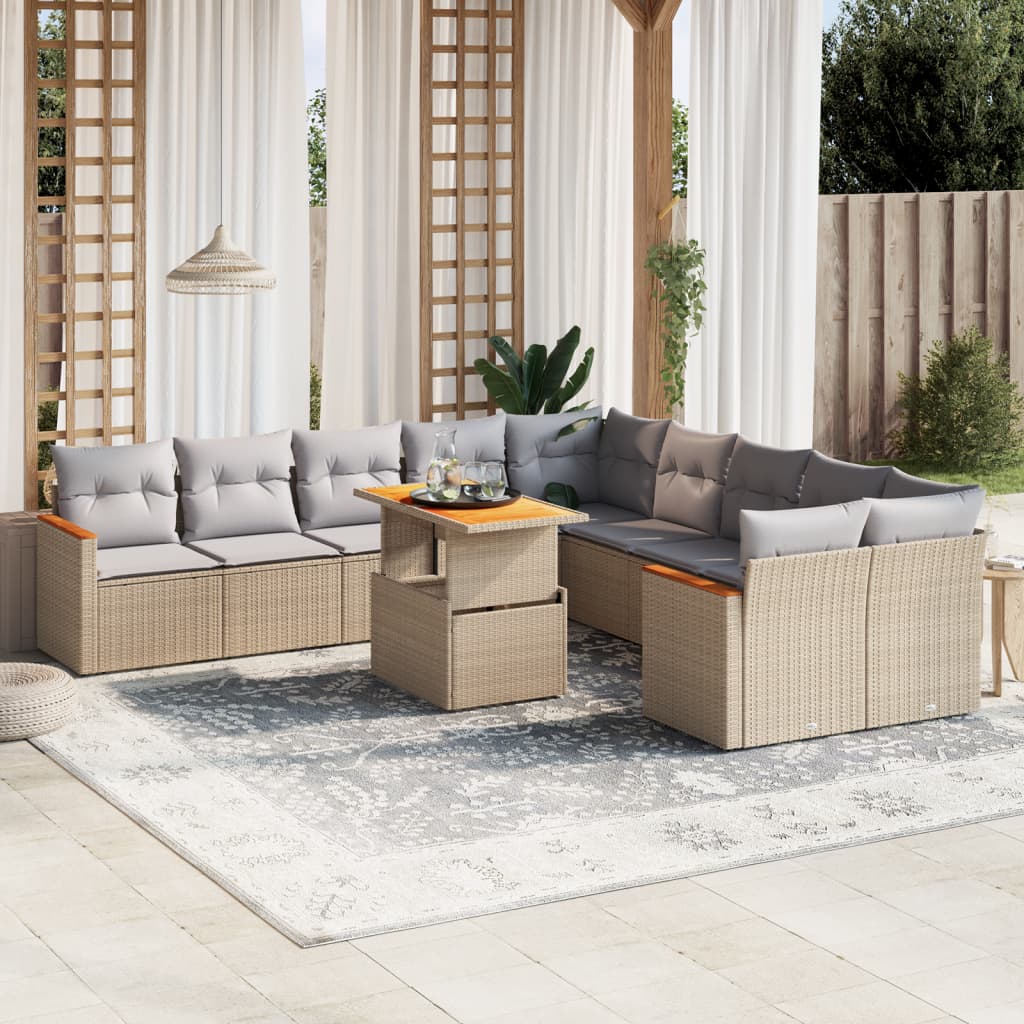 1 Tuinset Met Kussens Poly Rattan Beige