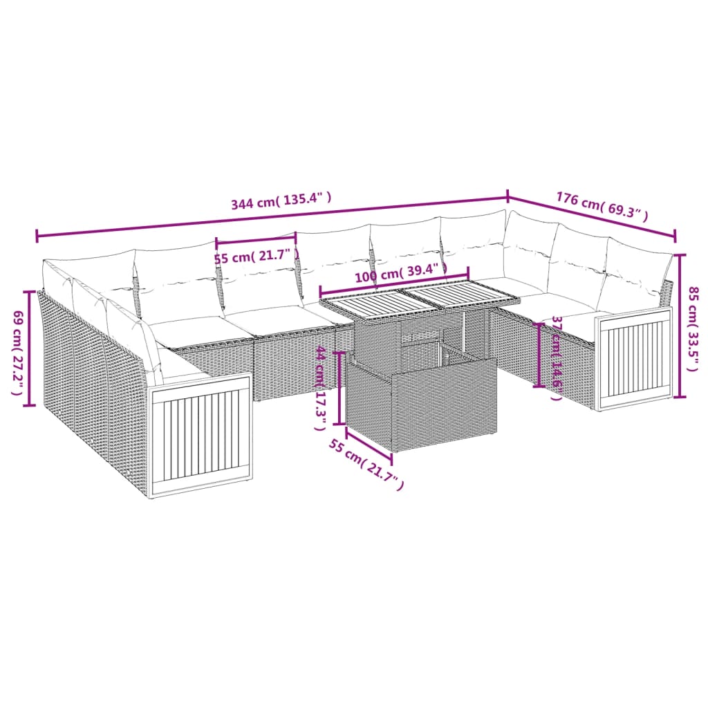 1 Tuinset Met Kussens Poly Rattan