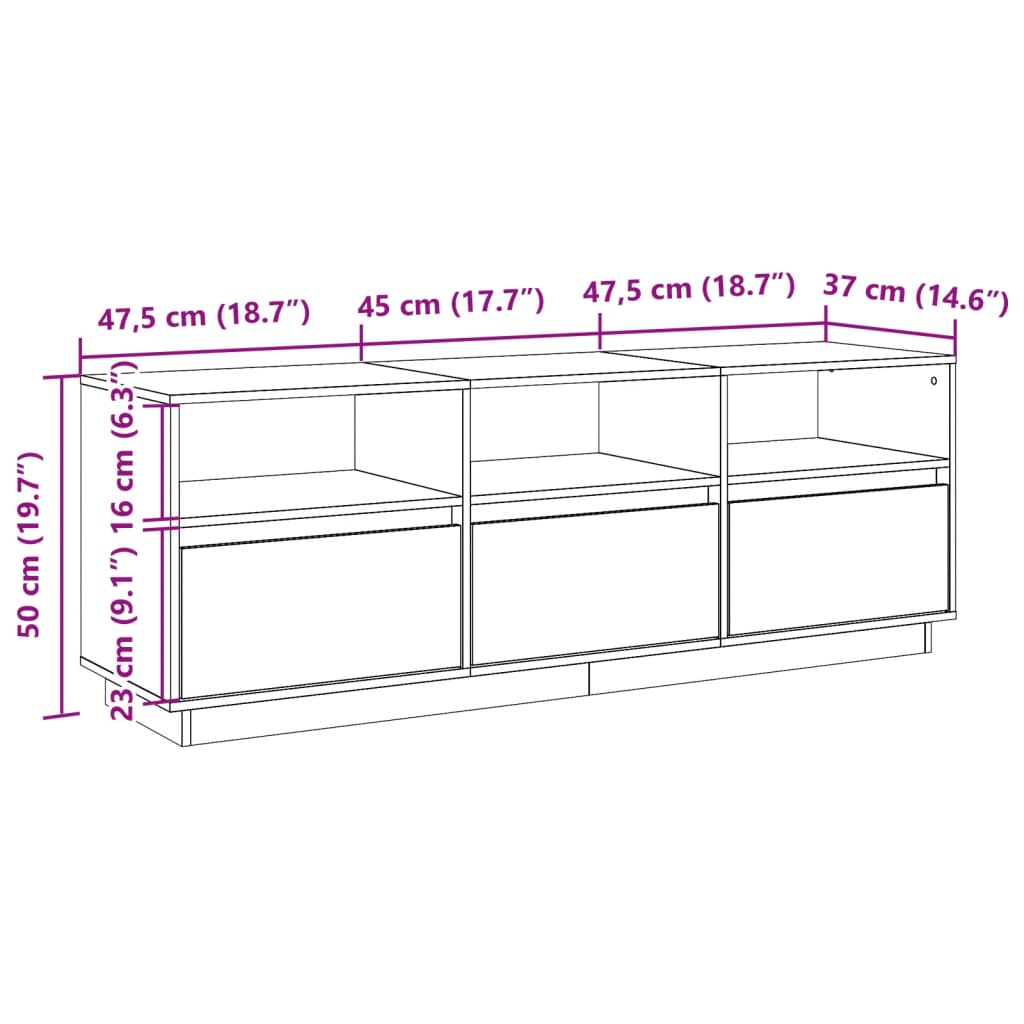 Tv-Meubel 140X37X50 Cm Massief Grenenhout