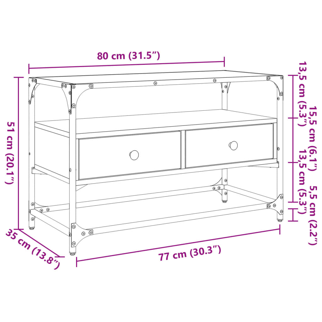 Tv-Meubel Met Glazen Blad 80X35X51 Cm Bewerkt Hout