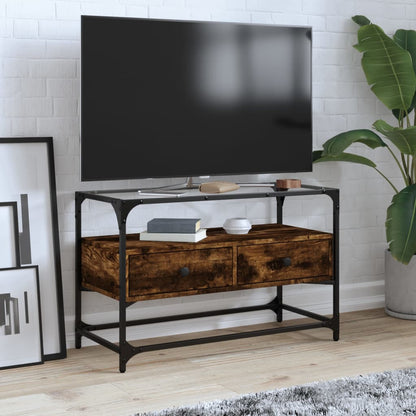 Tv-Meubel Met Glazen Blad 80X35X51 Cm Bewerkt Hout