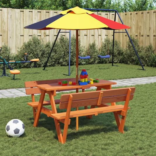 Picknicktafel Voor 4 Kinderen Met Parasol Massief Vurenhout