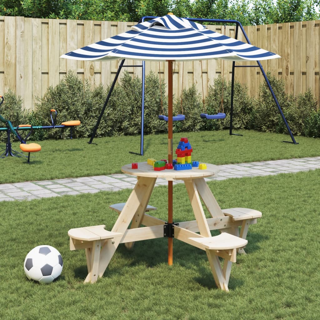 Picknicktafel Voor 4 Kinderen Met Parasol Rond Vurenhout