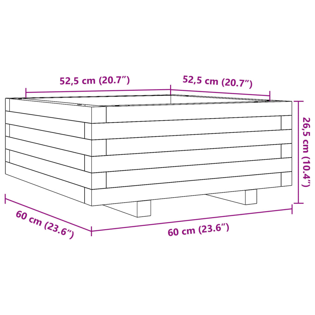 Plantenbak 60X60X26,5 Cm Massief Grenenhout Wit