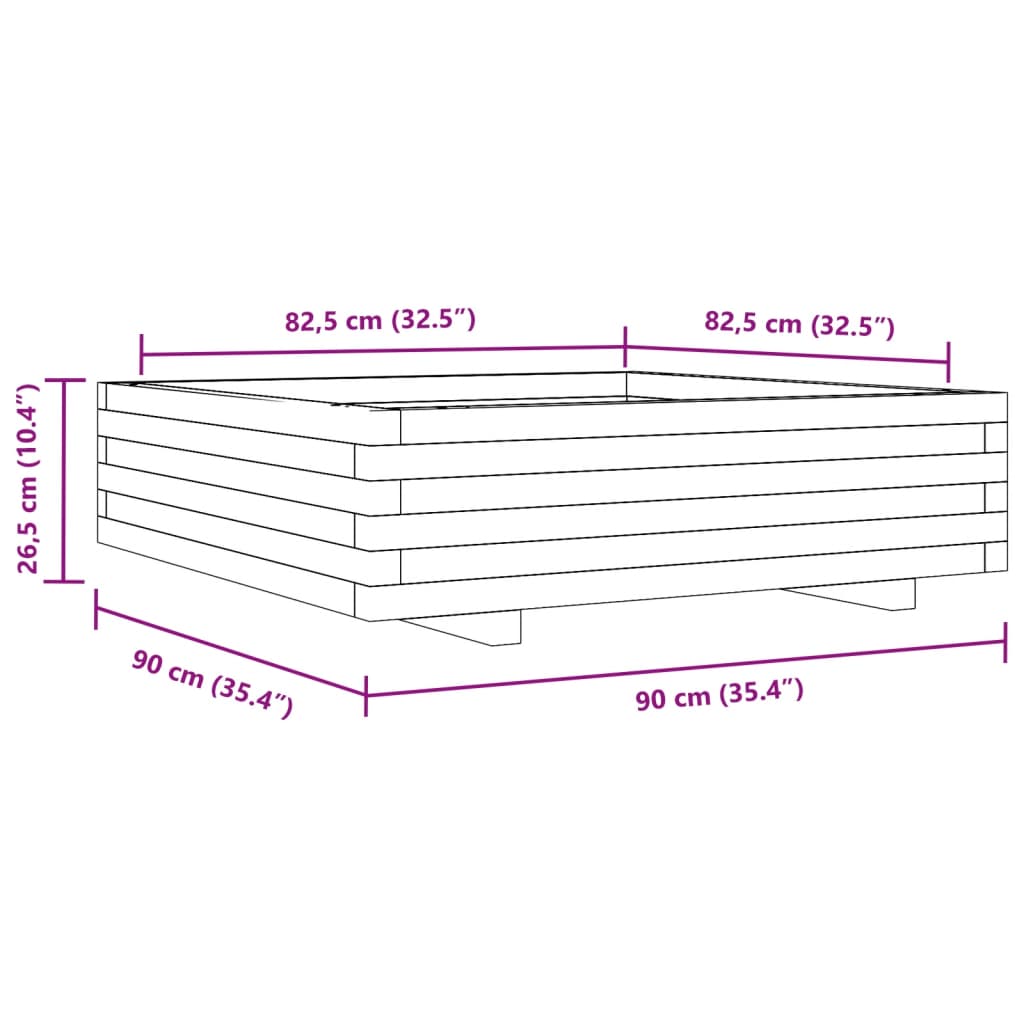 Plantenbak 90X90X26,5 Cm Massief Grenenhout