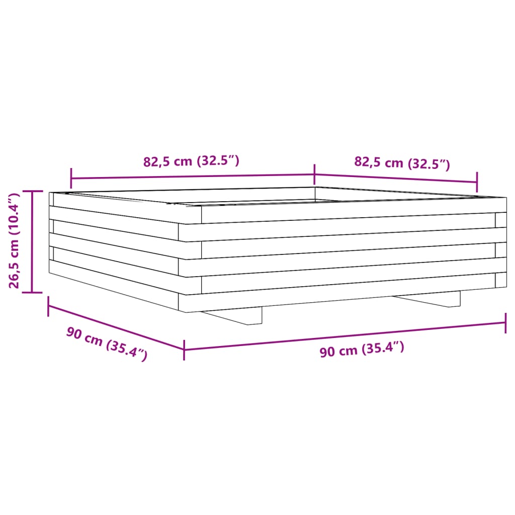 Plantenbak 90X90X26,5 Cm Massief Grenenhout Wit Natuurlijk Grenenhout