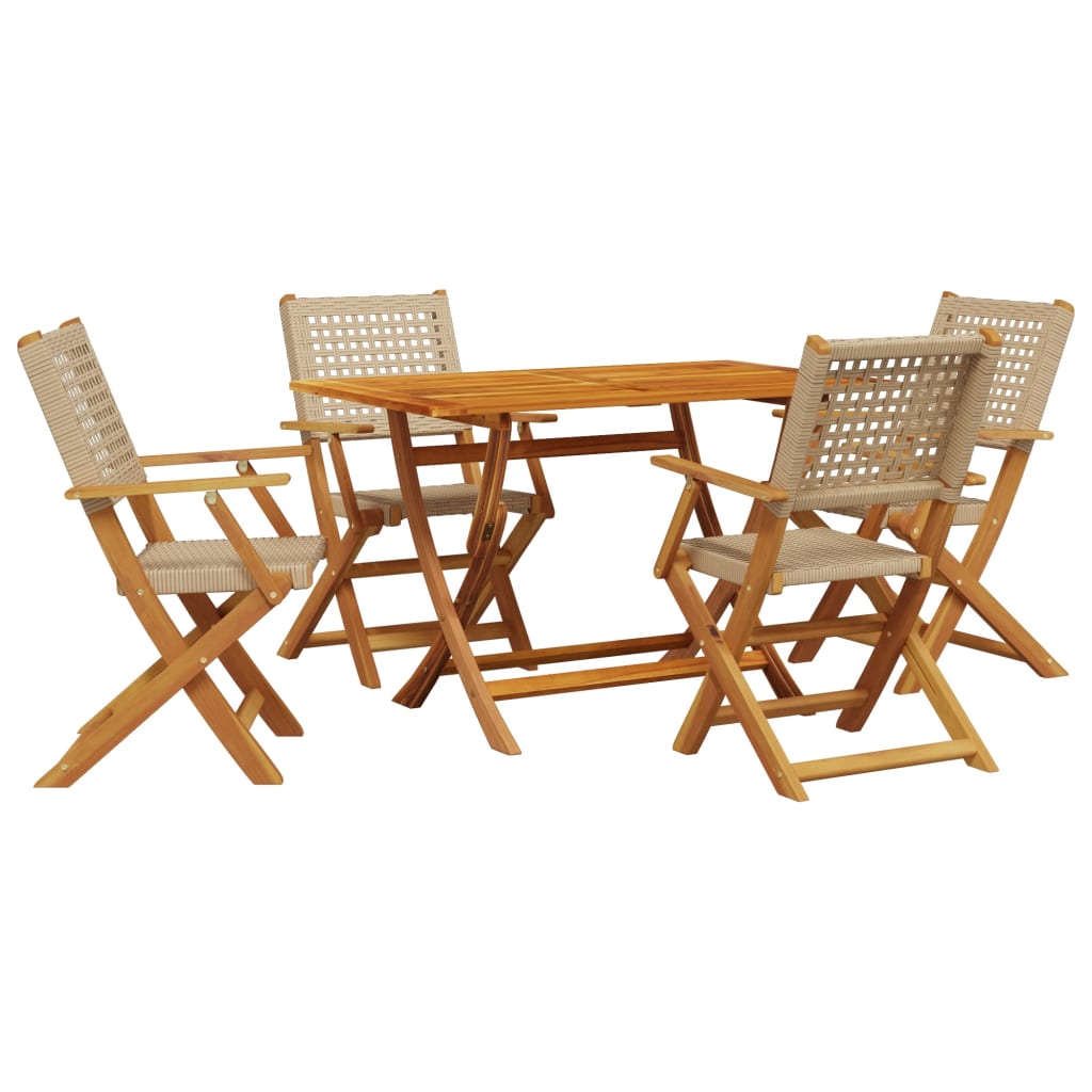 5-Delige Tuinset Poly Rattan En Massief Hout