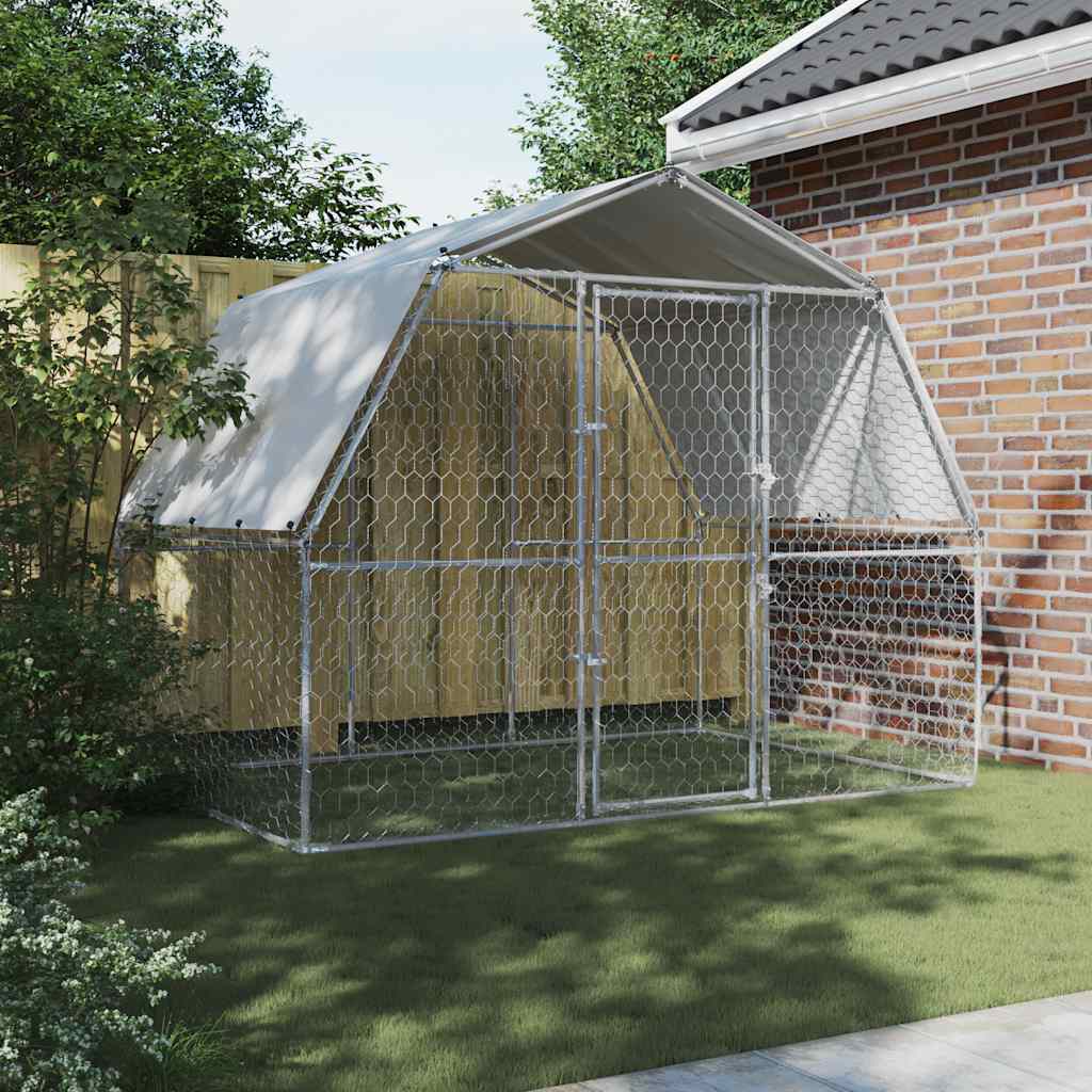 Hondenkennel Met Dak En Deur Gegalvaniseerd Staal Zilverkleurig