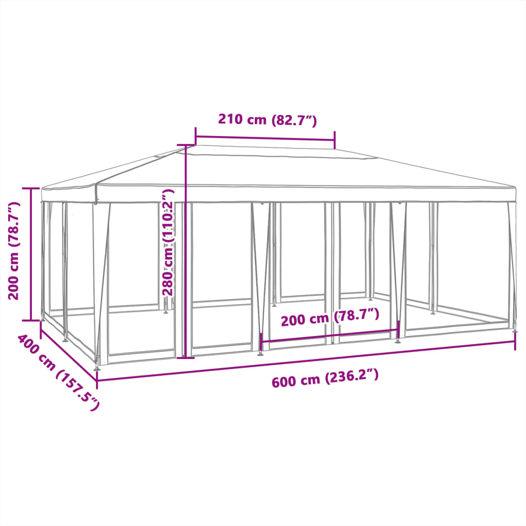 Partytent Met 10 Mesh Zijwanden Hdpe Kleurig