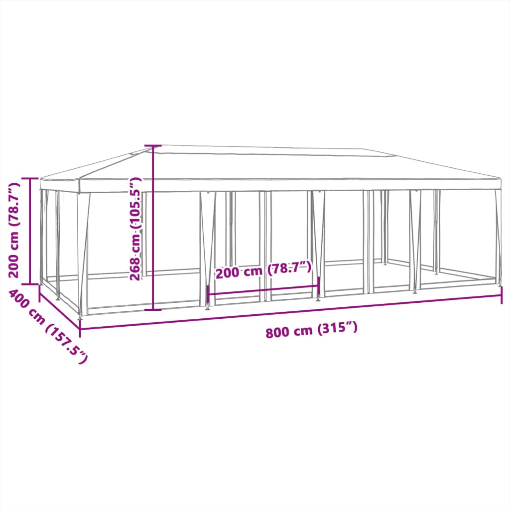 Partytent Met 12 Mesh Zijwanden Hdpe Kleurig