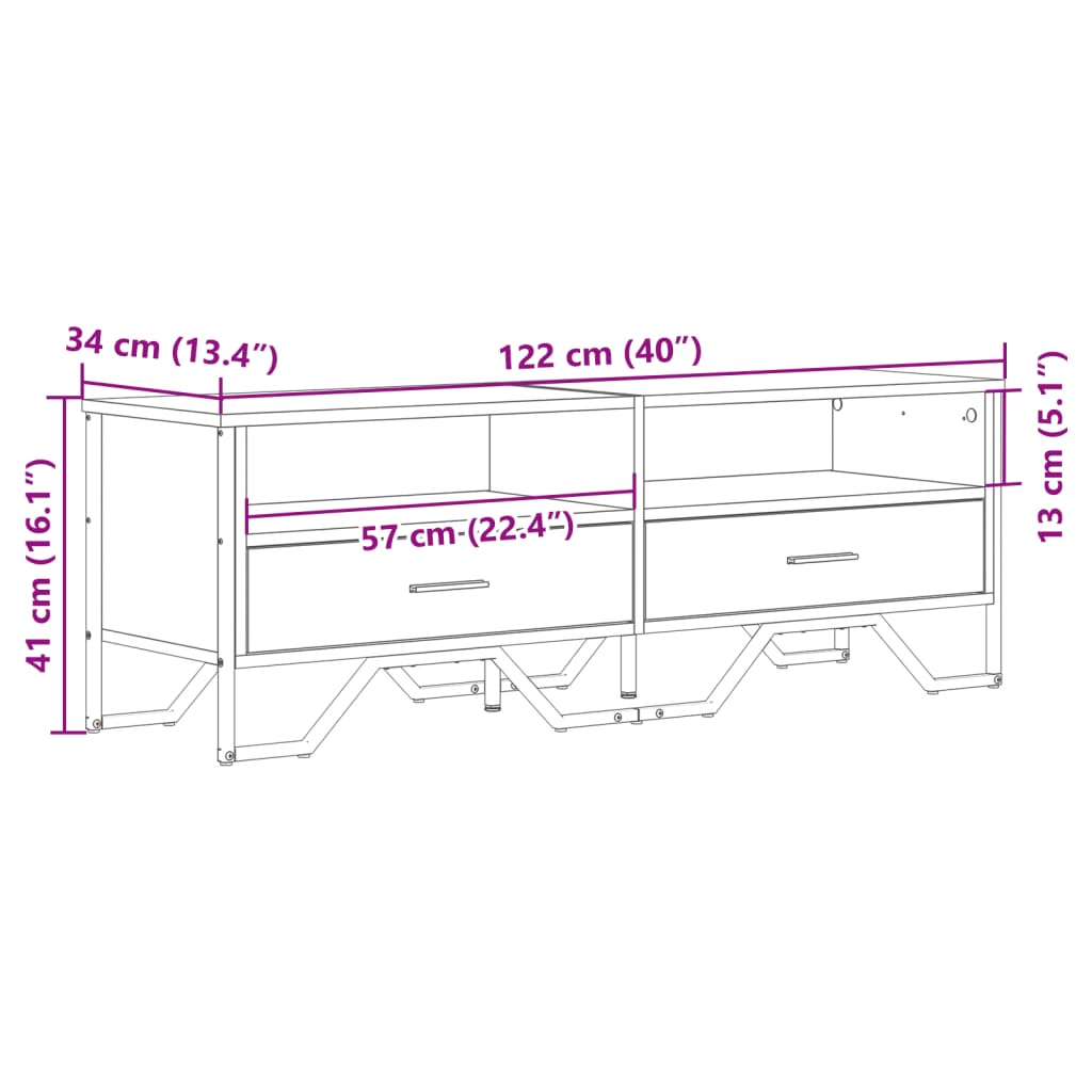 Tv-Meubel 122X34X41 Cm Bewerkt Hout Kleurig