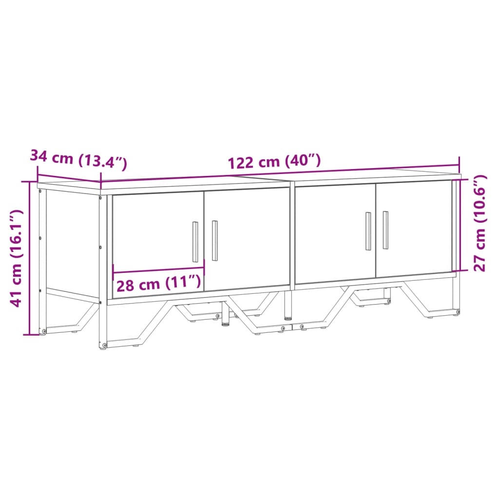 Tv-Meubel 122X34X41 Cm Bewerkt Hout Kleurig