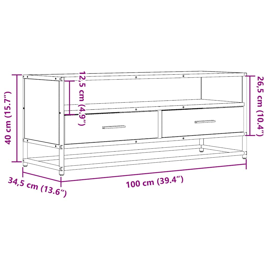 Tv-Meubel 100X34,5X40 Cm Bewerkt Hout Metaal