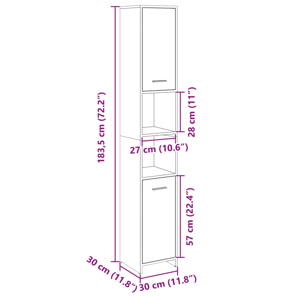 Badkamerkast 30X30X183,5 Cm Spaanplaat Sonoma Eikenkleurig Bruin