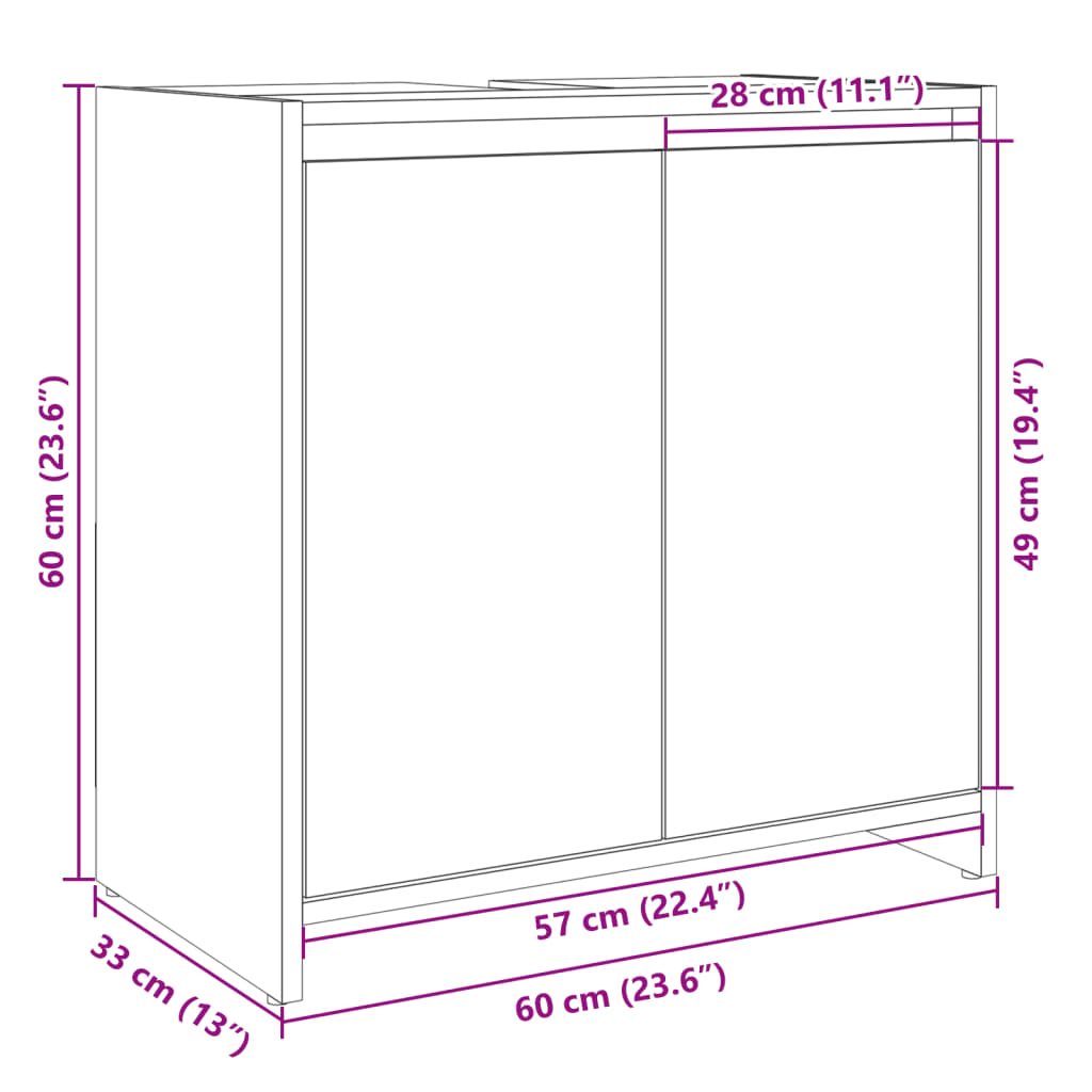 Wastafelkast 60X33X60 Cm Bewerkt Hout Sonoma Eikenkleurig