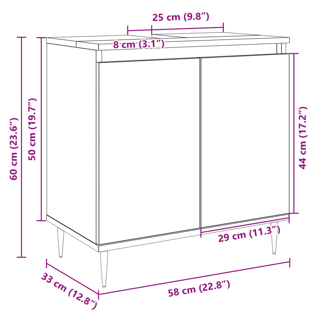 Badkamerkast 58X33X60 Cm Bewerkt Hout Sonoma Eikenkleurig