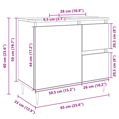 Wastafelkast 65X33X60 Cm Bewerkt Hout Sonoma Eikenkleurig