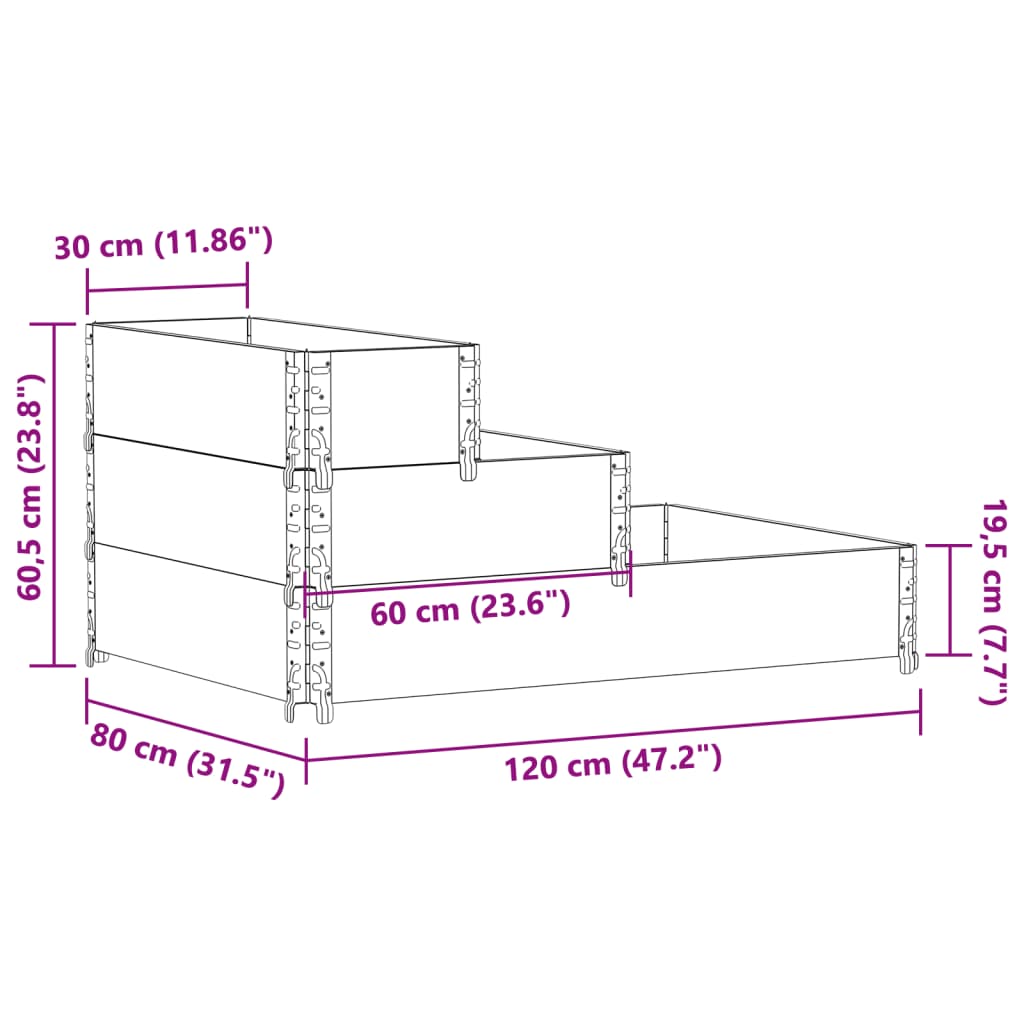 Verhoogde Plantenbak 3-Laags 120X80 Cm Massief Grenenhout Bruin