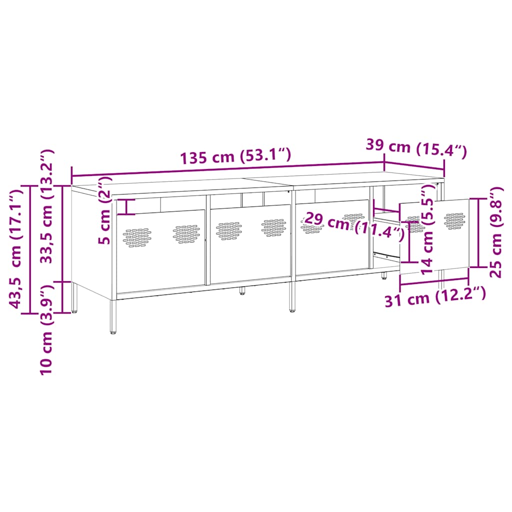 Tv-Meubel 135X39X43,5 Cm Koudgewalst Staal