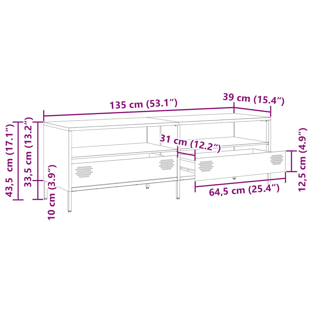 Tv-Meubel 135X39X43,5 Cm Koudgewalst Staal