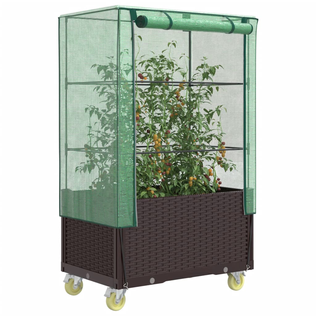 Plantenbak Verhoogd Met Hoes En Wielen 80X50X182 Cm Rattanlook