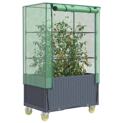 Plantenbak Verhoogd Met Hoes En Wielen 80X50X182 Cm Rattanlook