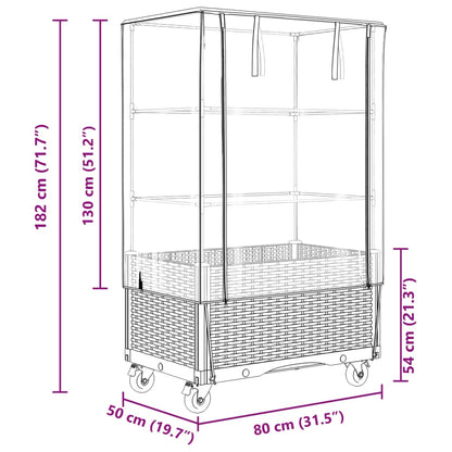 Plantenbak Verhoogd Met Hoes En Wielen 80X50X182 Cm Rattanlook