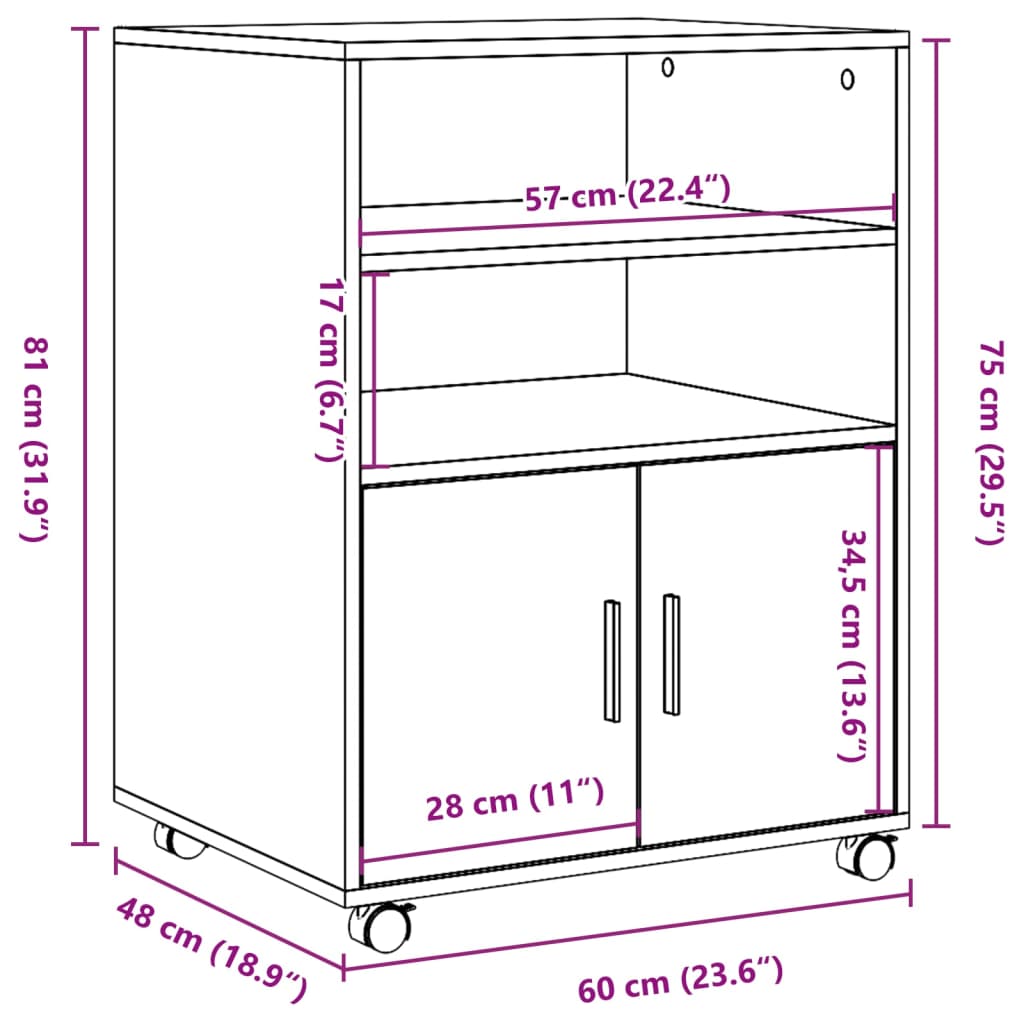 Rolkast 60X48X81 Cm Bewerkt Hout Kleurig