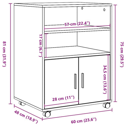 Rolkast 60X48X81 Cm Bewerkt Hout Kleurig