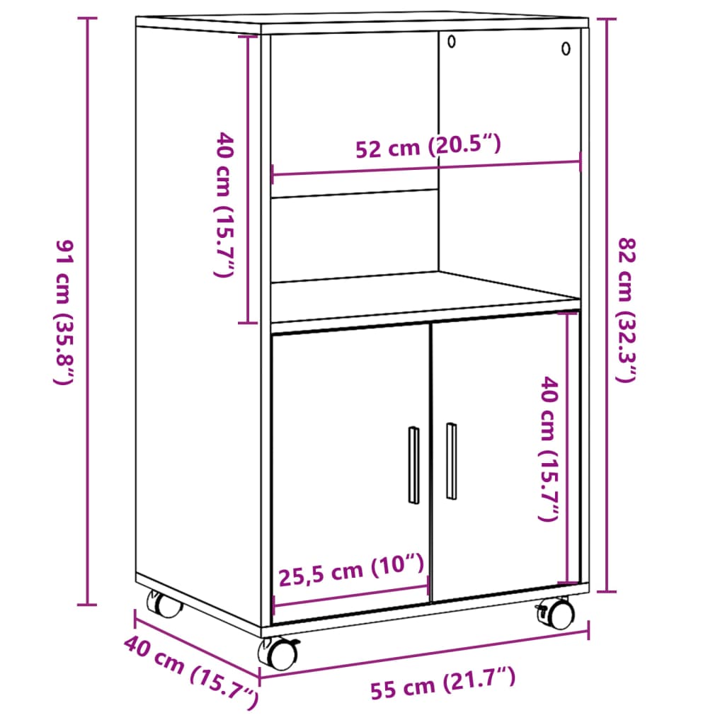 Rolkast 55X40X91 Cm Bewerkt Hout Kleurig