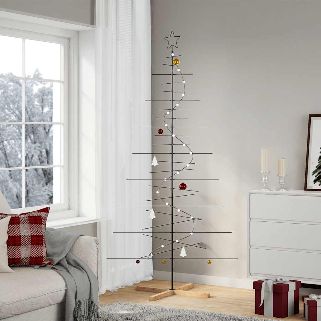 Kerstdecoratie Kerstboom Met Houten Basis Metaal Zwart