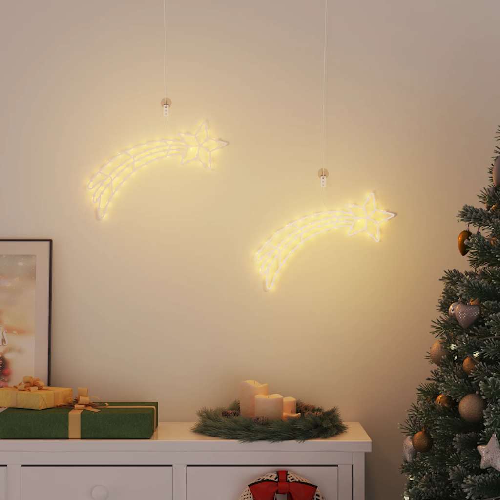 Kerstverlichting Vallende Ster Silhouet 2 St 50 Led's Warm Wit