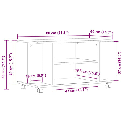 Tv-Meubel Met Wieltjes 80X40X45 Cm Bewerkt Hout Kleurig