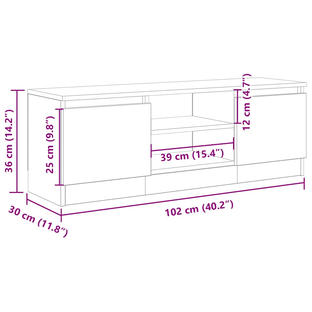 Tv-Meubel 102X30X36 Cm Bewerkt Hout Kleurig